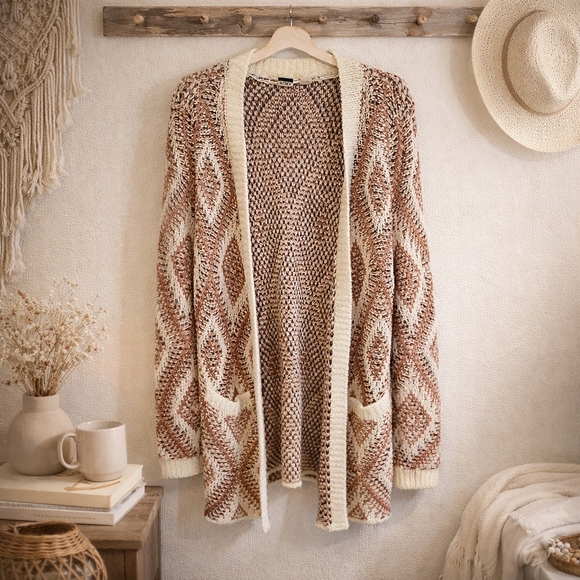 Roxy Sweaters - Roxy Boho Knit Cardigan Longline Open Front Tribal Aztec M
